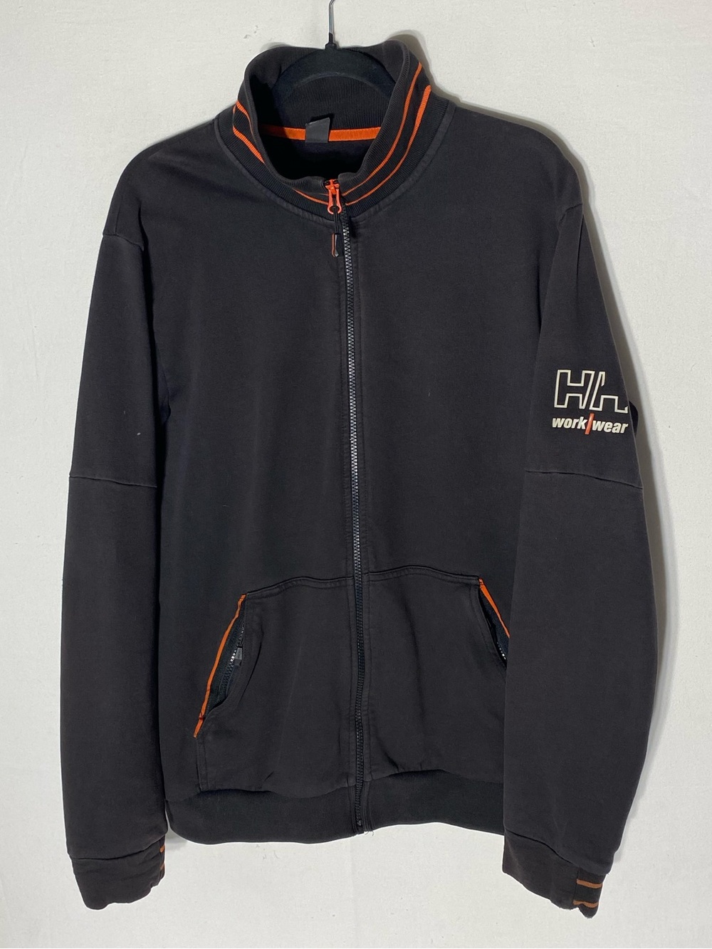 Helly Hansen Work Wear Black Zip Front Jacket W Orange Trim XL